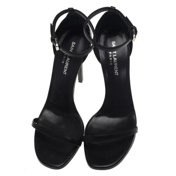 BRAND NEW Saint Laurent Paris Black Leather Jane Ankle Strap Sandals heels sz 39 - Picture 4 of 6